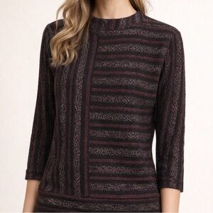 Anthropologie x Akemi + Kin Celeste Metallic Burgundy Striped Knit Sweater XS